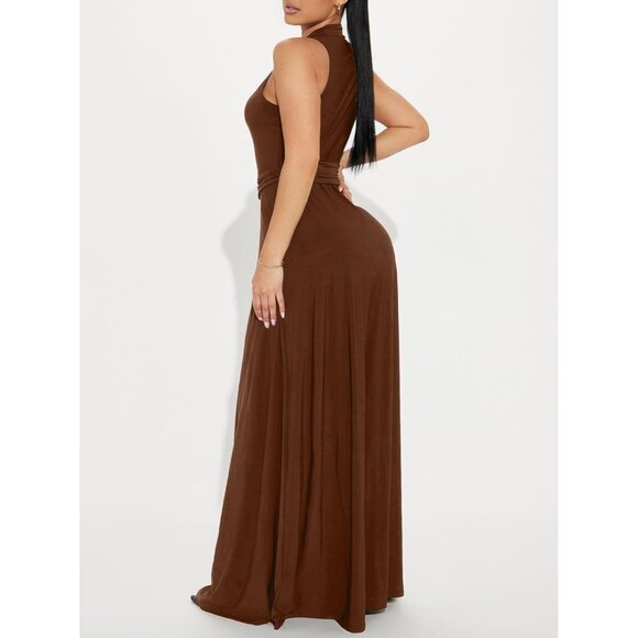 Women's Sleeveless V Neck Maxi Dress High Split Party Cocktail Elegant - Picture 5 of 5